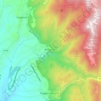 Mapa topográfico Roccantica, altitud, relieve