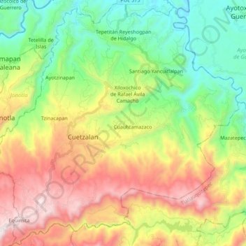 Mapa topográfico Cuetzalan del Progreso, altitud, relieve