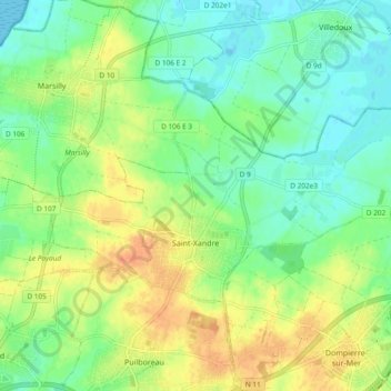 Mapa topográfico Saint-Xandre, altitud, relieve