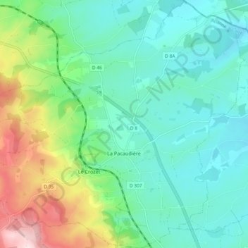 Mapa topográfico La Pacaudière, altitud, relieve