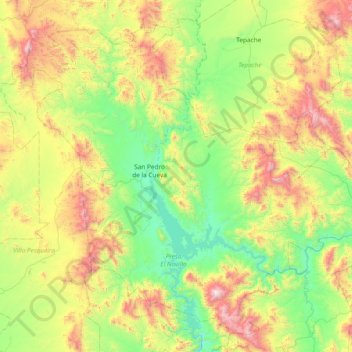 Mapa topográfico San Pedro de la Cueva, altitud, relieve
