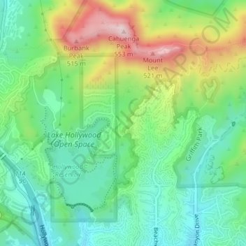 Mapa topográfico Lake Hollywood Park, altitud, relieve