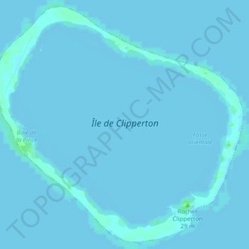 Mapa topográfico Isla Clipperton, altitud, relieve