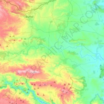 Mapa topográfico Río Magro, altitud, relieve