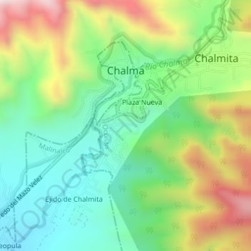 Mapa topográfico Chalma, altitud, relieve