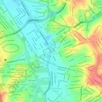 Mapa topográfico Ribeirão dos Meninos, altitud, relieve