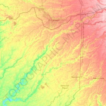 Mapa topográfico Río Cajones, altitud, relieve