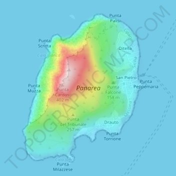 Mapa topográfico Panarea, altitud, relieve