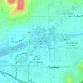 Mapa topográfico San Diego River, altitud, relieve
