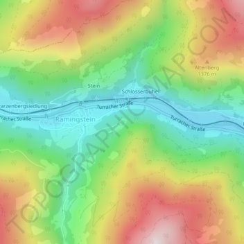 Mapa topográfico Burg Finstergrün, altitud, relieve