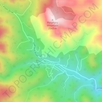 Mapa topográfico Jamestown, altitud, relieve