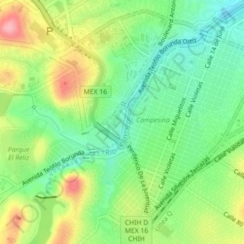 Mapa topográfico Rio Chuviscar, altitud, relieve