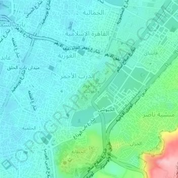 Mapa topográfico Al-Azhar Park, altitud, relieve