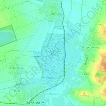 Mapa topográfico Bingenheimer Ried, altitud, relieve