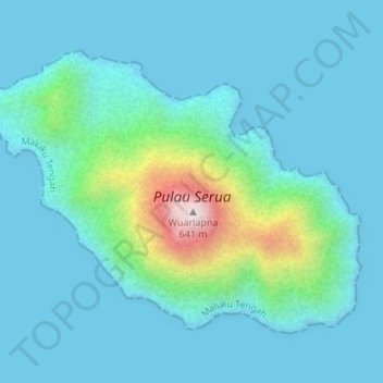 Mapa topográfico Pulau Serua, altitud, relieve