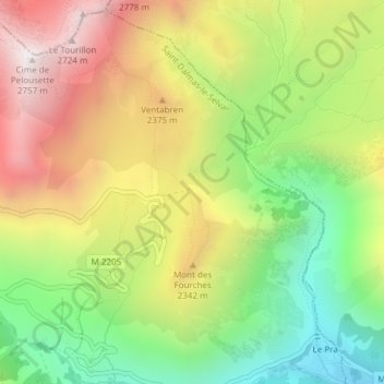 Mapa topográfico AP des Fourches, altitud, relieve