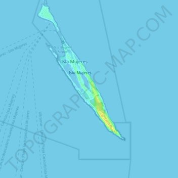 Mapa topográfico Isla Mujeres, altitud, relieve