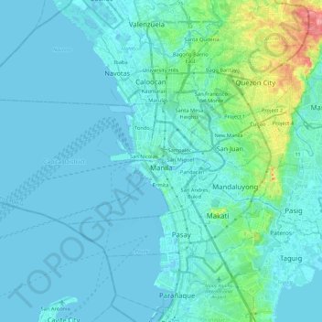 Mapa topográfico Manila, altitud, relieve