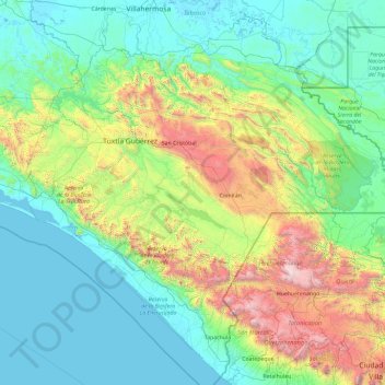 Mapa topográfico Chiapas, altitud, relieve